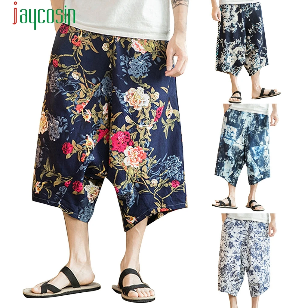 Мужские летние повседневные шаровары штаны для пробежек и фитнеса льняные