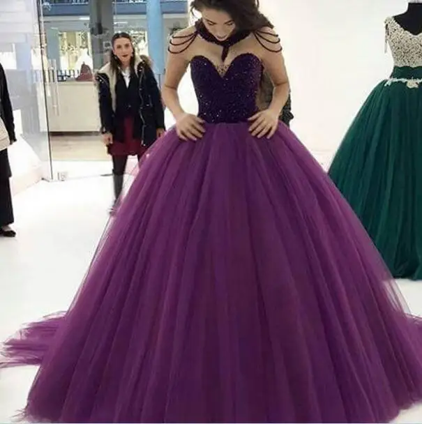 Ball Gown Purple Quinceanera Dresses for 15 Years Puffy Tulle Party Prom Dress Beading Crystals Corset Vestidos De 15 Anos - Цвет: Фиолетовый