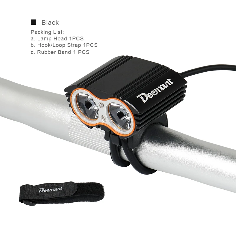 Black Casing Deemount Велосипедное переднее освещение 8,4 в фара 2LED 350 люмен опционально#18650 Батарейный блок 8,4/5,0 в выход 1A зарядное устройство фонарик для велосипеда - Цвет: Black Casing