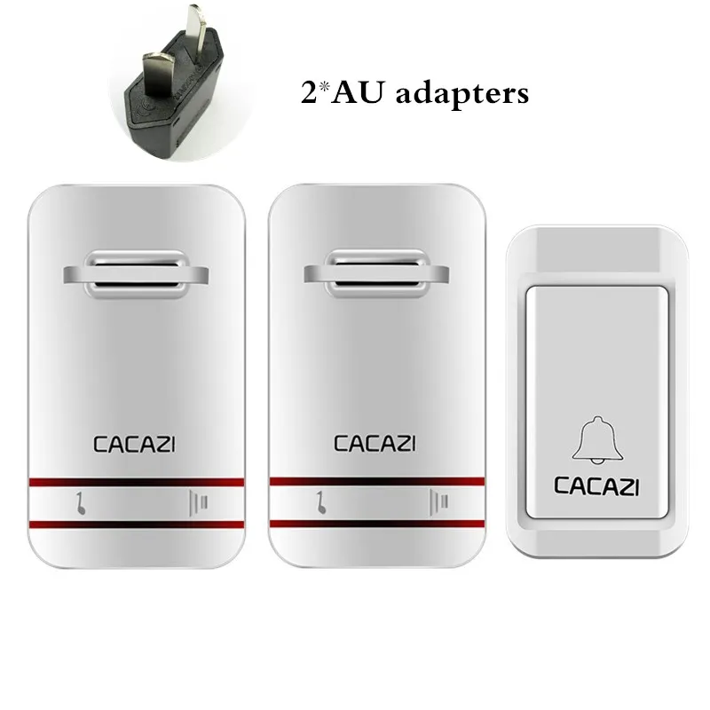 V027G 1X2 AU CACAZI умный Беспроводной Автономный без батареек Водонепроницаемый дверной звонок EU/US/UK/AU штекер светодиодный 100-220 В 120 м Пульт дистанционного управления 38 песен - Цвет: V027G 1X2 AU