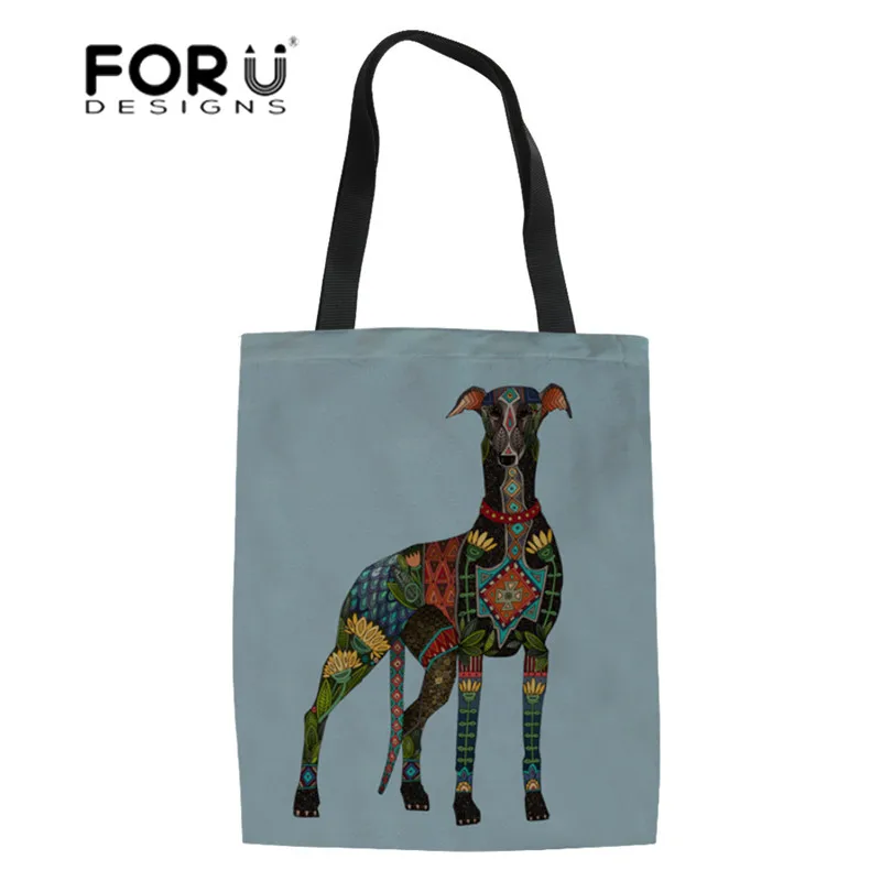 FORUDESIGNS сумки Greyhound с принтом собаки верхней ручкой для женщин модная Льняная