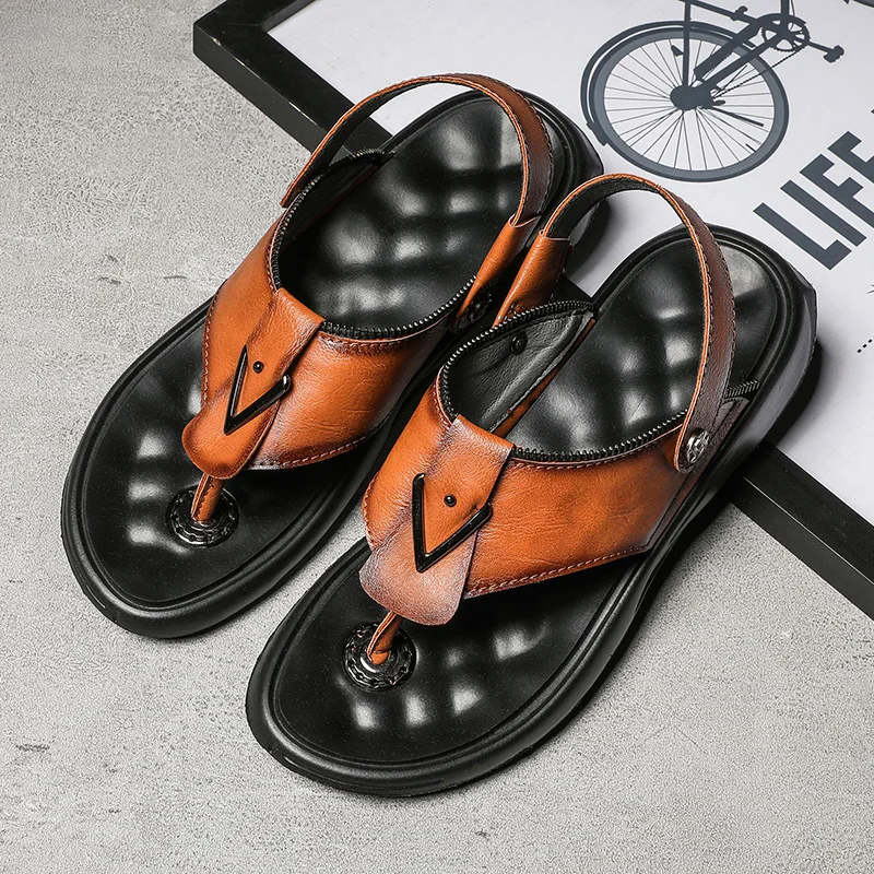 CIMIM/брендовые сланцы для мужчин большие размеры модные летние кожаные шлепанцы
