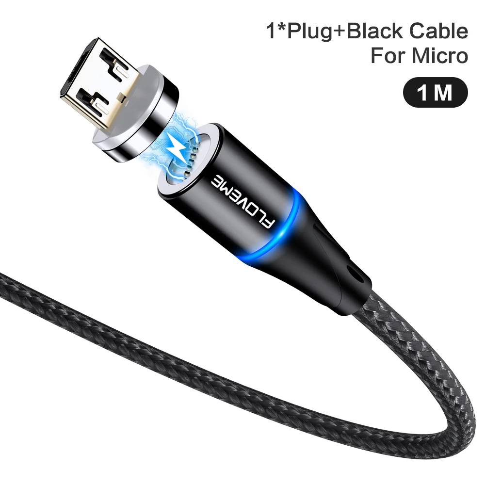 Black Micro Floveme 3A Быстрая зарядка Магнитный USB C кабель для huawei iPhone Магнитный кабель type C Магнитный кабель зарядка зарядное устройство адаптер - Цвет: Black Micro