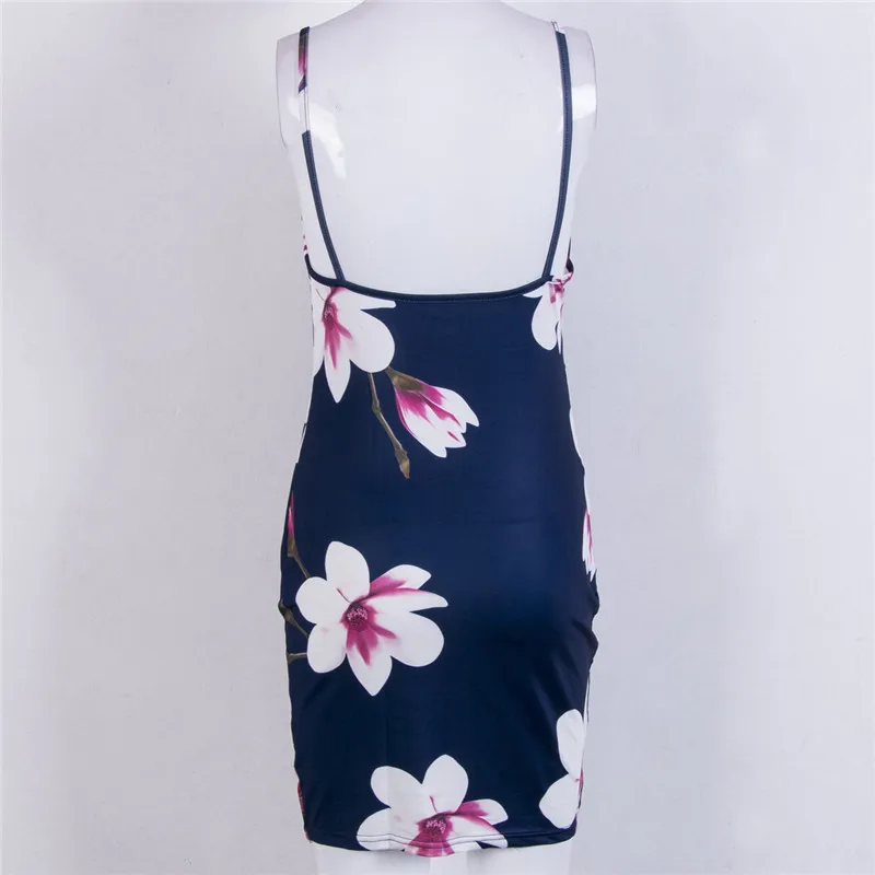 Сексуальное женское платье без рукавов с цветочным принтом и V-образным вырезом