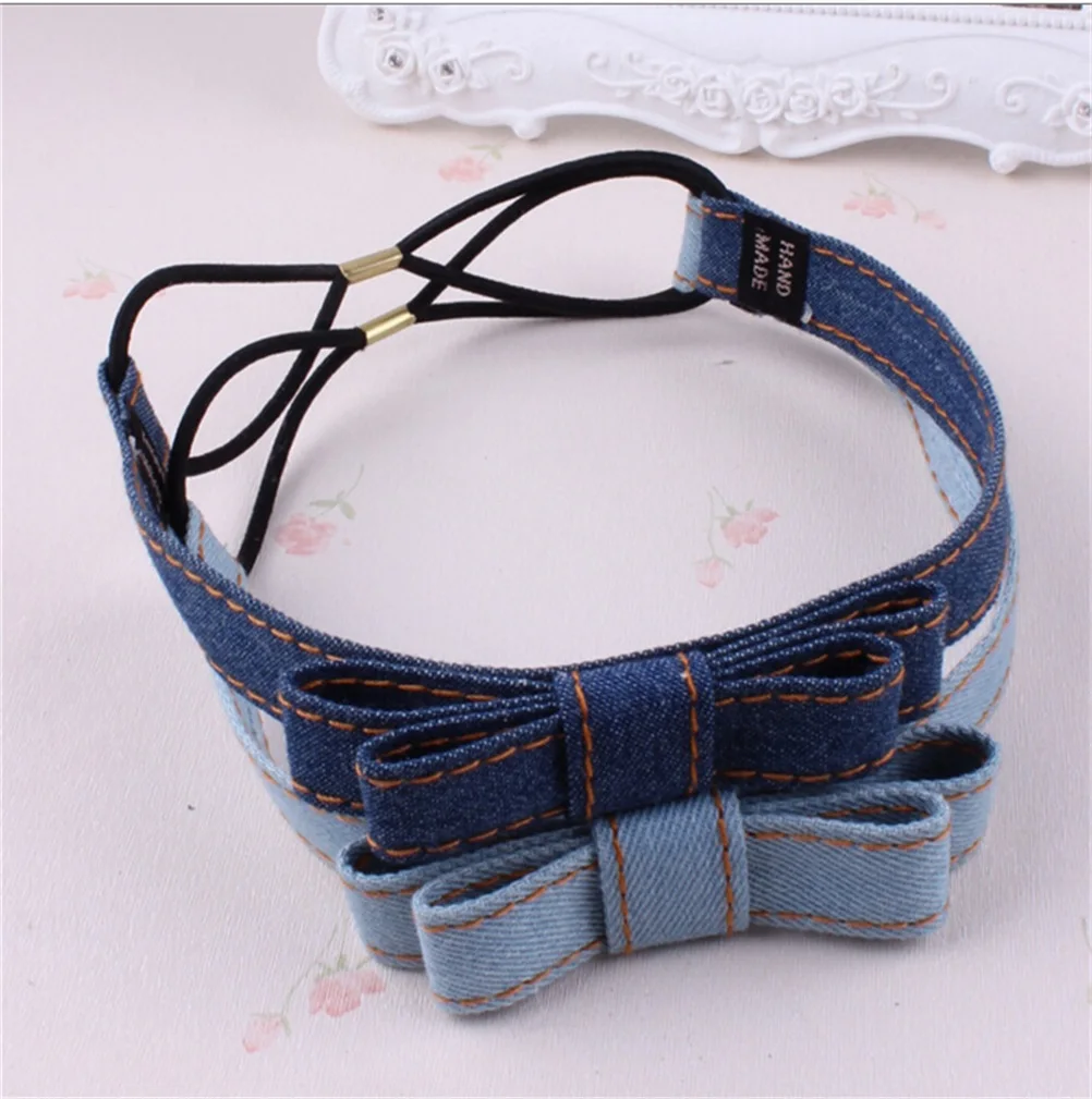1 шт. модные синие джинсы с бантиком для волос Корейская джинсовая ткань ручной
