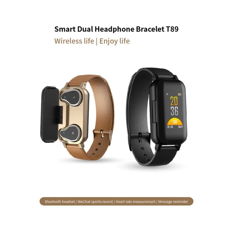

New T89 Color Screen Smart Bluetooth Headset Bracelet Smart Reminder IP67 Waterproof Men's Watch