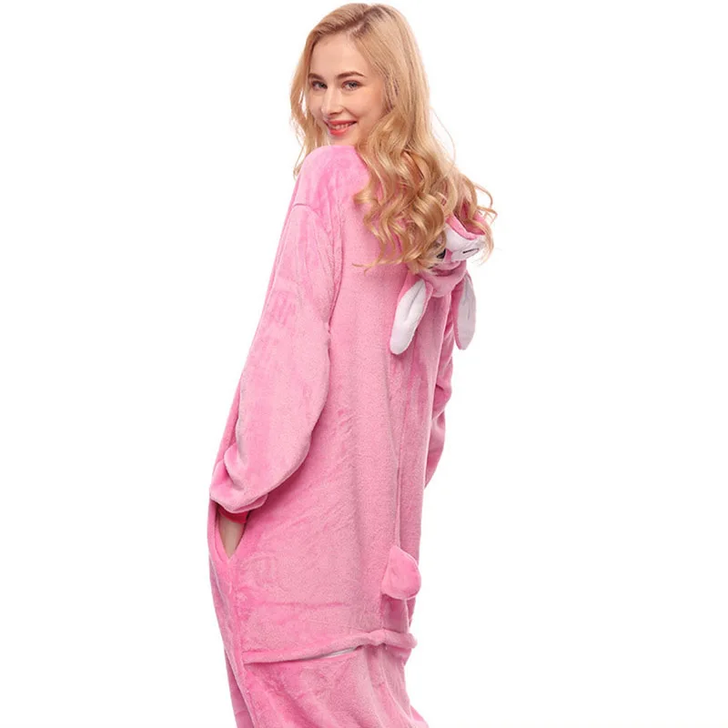 Adult Anime Kigurumi Onesies Rose Rabbit Costume Women Cute Cartoon Animal Bunny Pajamas Onepieces Sleepwear Home Cloths Girl