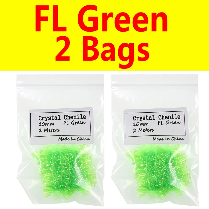 2 bags FL green Bimoo 2 шт 10 мм для завязывания мушек Кристалл Flash Chenile Hackle Flasher для стримера яйцо лосось форель материал для завязывания мушек FL зеленый розовый - Цвет: 2 bags FL green