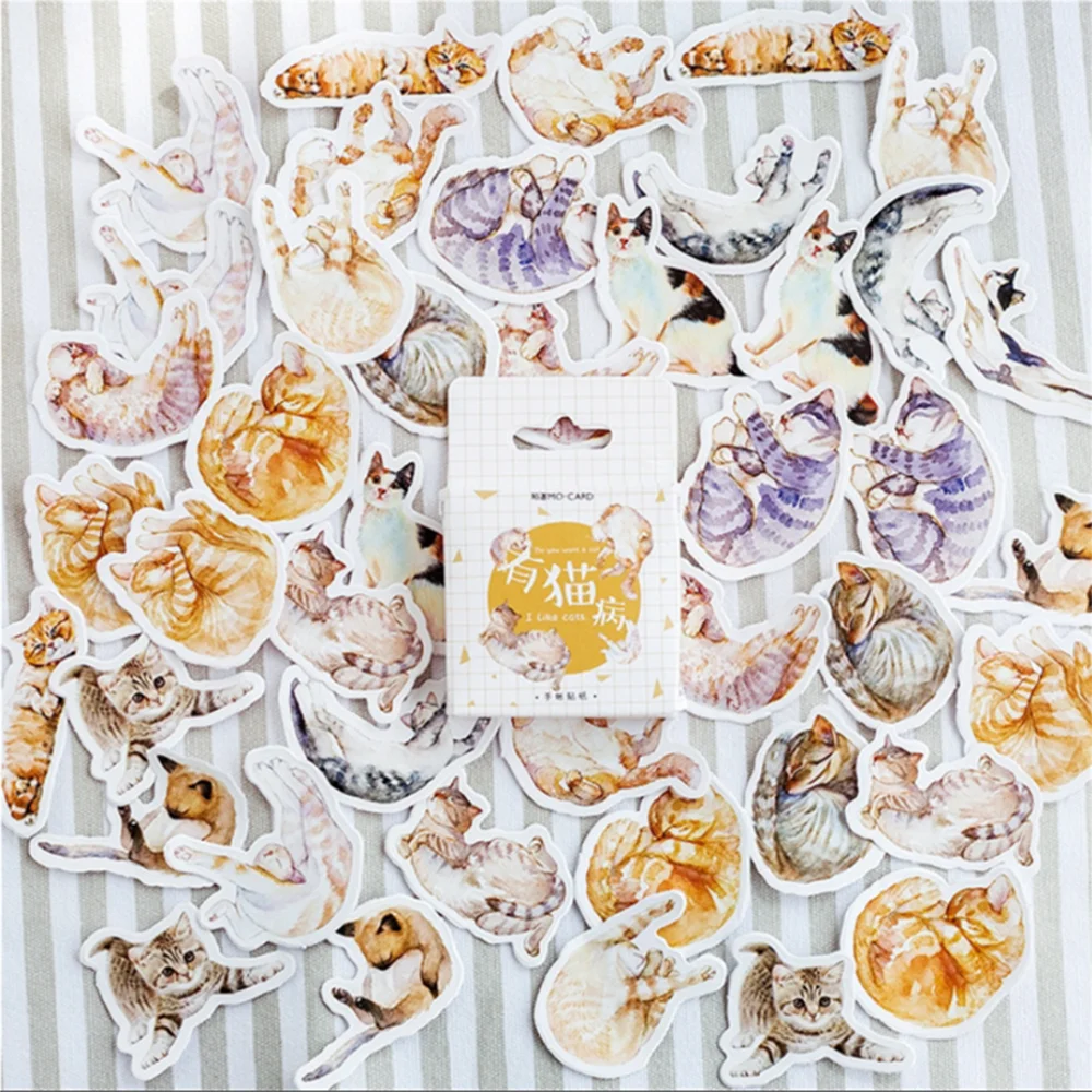 45pcs Cute Cats Paper Bullet Journal Stickers Kawaii Stationery DIY Scrapbooking Diary Photo Decorations Label Sealing