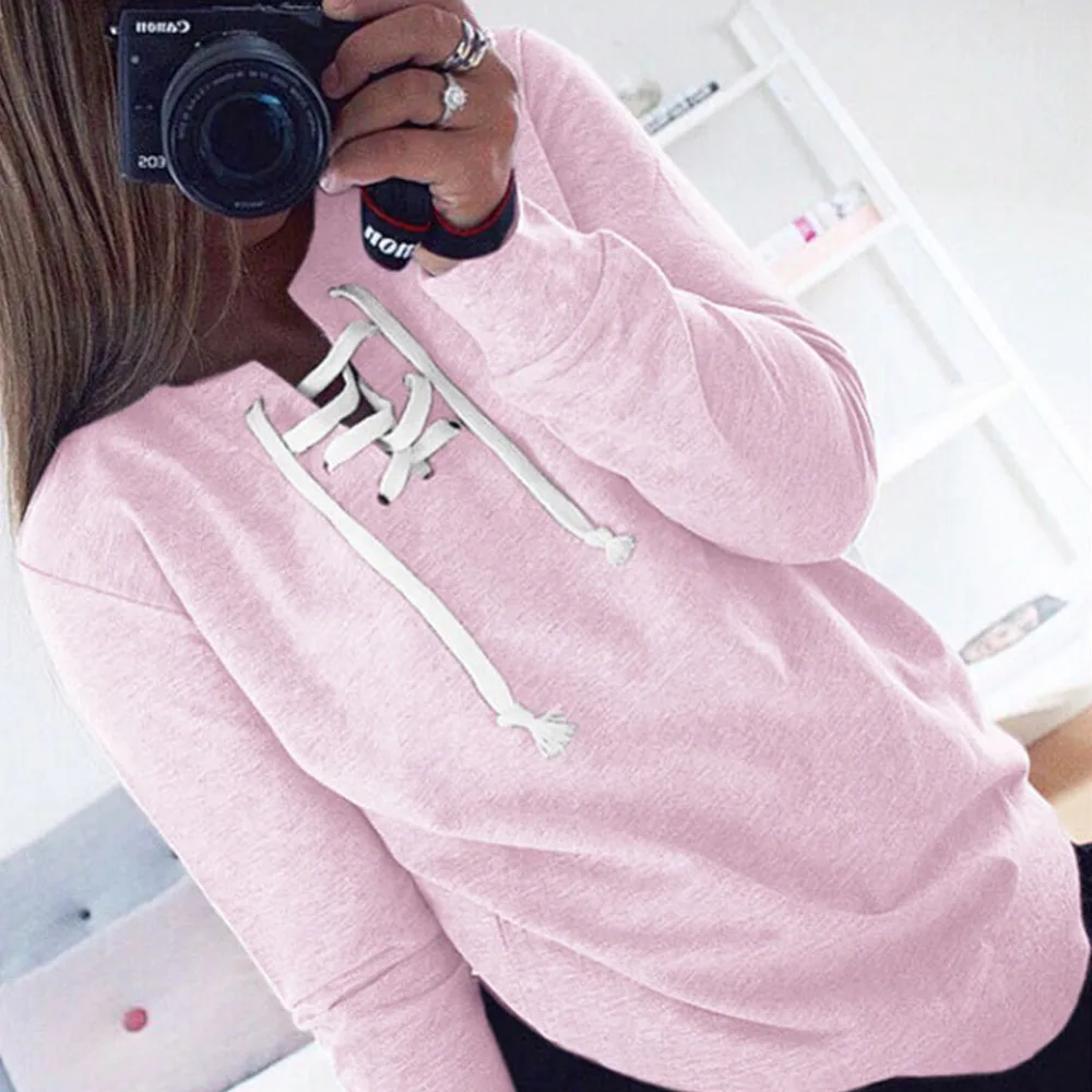 Женский свитер на шнурках теплая Трикотажная Толстовка с длинным рукавом для