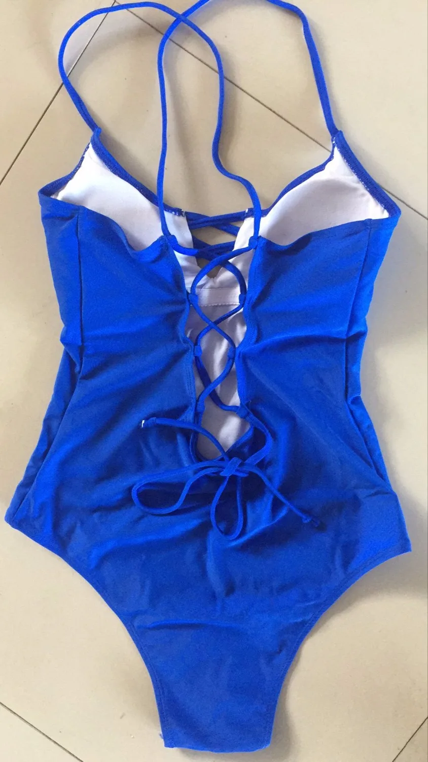 Синий Одна деталь Купальники для малышек 2017 Сексуальная крест накрест ванный