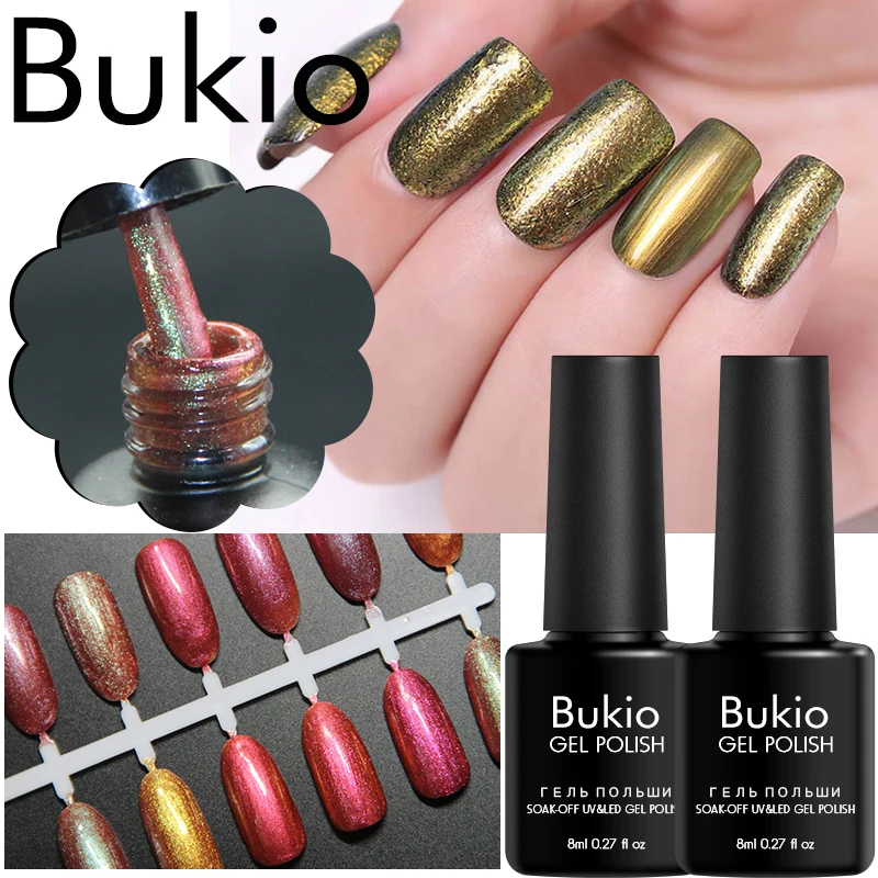 Bukio Хамелеон УФ гель для ногтей 12 цветов длинный прочный ноготь порошок Зеркало