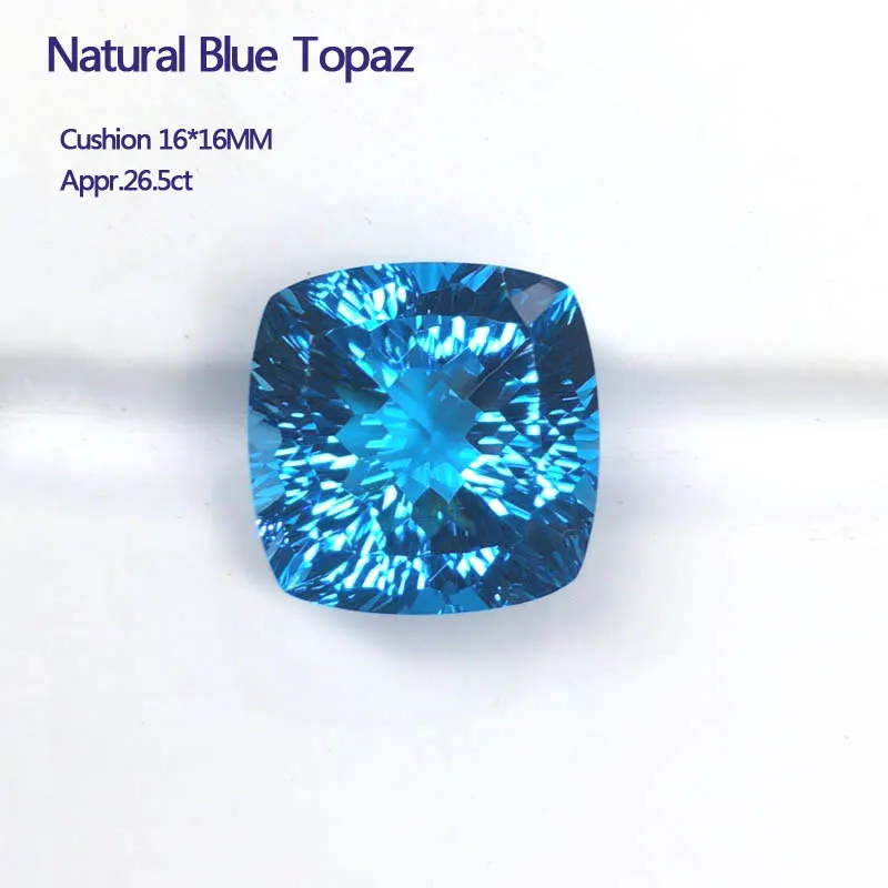 CSJ Real Natural Blue Topaz Loose Gemstone Deep Color Big Stone Cushion16MM 23.5ct Brilliant Cut For Diy Jewelry 925 Silver Gold | Украшения