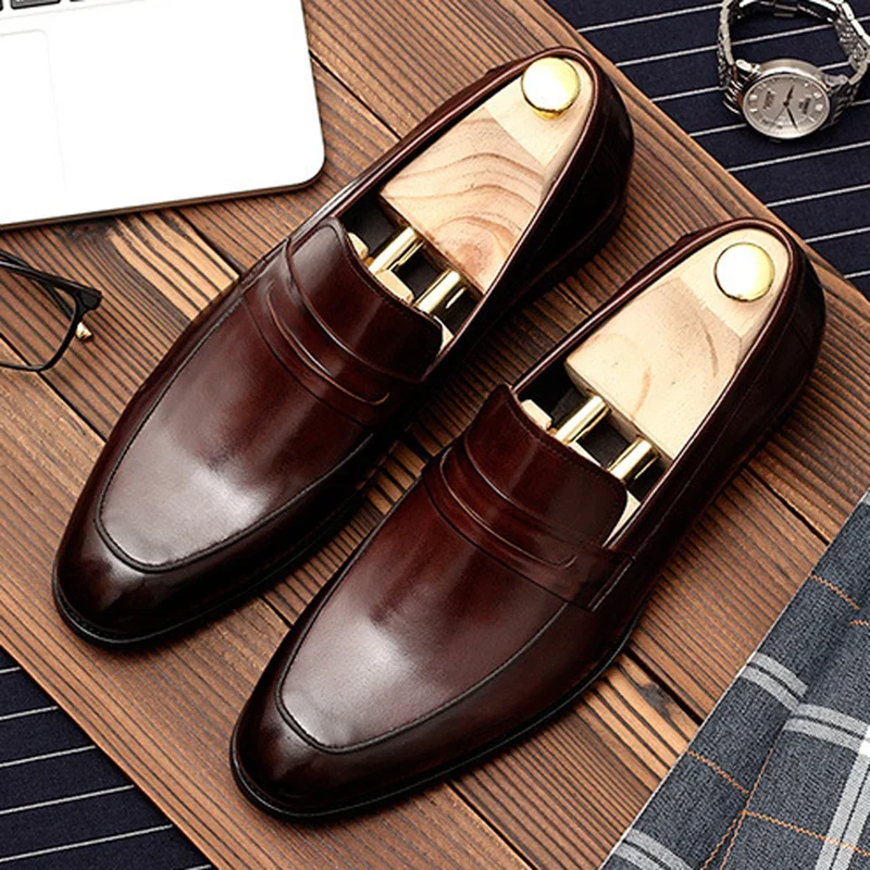 Лоферы мужские из натуральной кожи базовые дизайнерские без застежки круглый