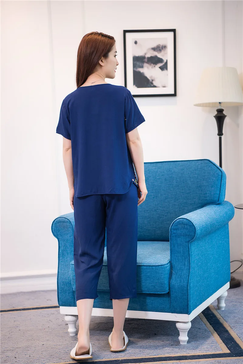 4XL Новинка, летняя тонкая женская пижама, комплект, одежда для сна, Женский хлопковый Пижамный костюм с цветочной вышивкой, Повседневная Свободная одежда для сна, домашняя одежда