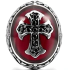 Винтажное кольцо с красной эмалью в ретро стиле, серебряное кольцо в стиле рыцаря Флер де Лис, крестообразный, для молитв, байкеров, на Хэллоуин, Размер 7-15