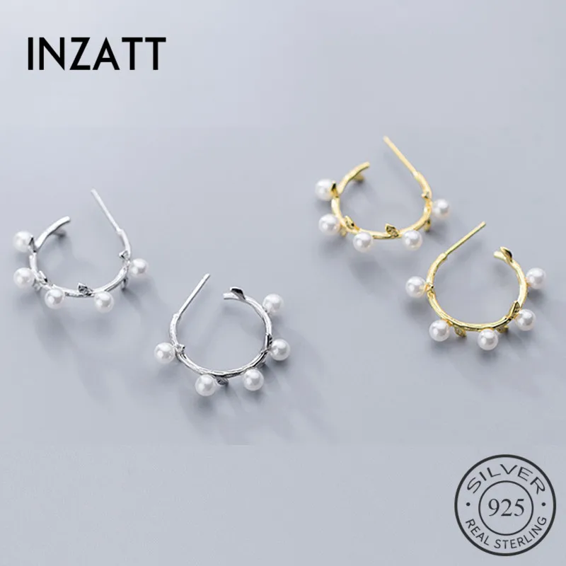 INZATT, настоящее 925 пробы, серебряные, элегантные жемчужные серьги-кольца для очаровательных женщин, вечерние, OL, хорошее ювелирное изделие, минималистичные аксессуары