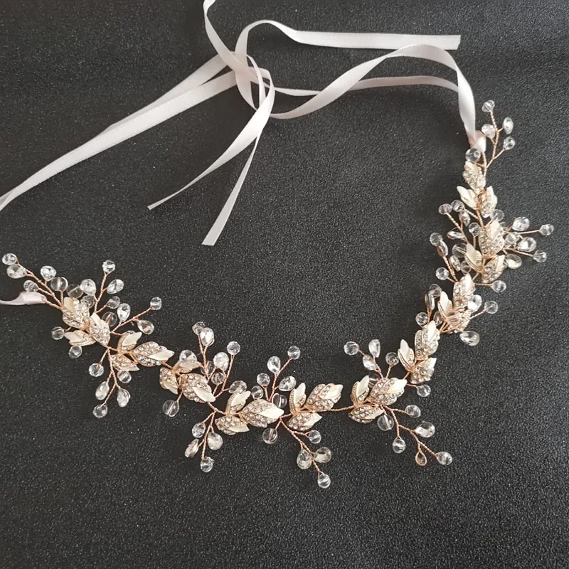 SLBRIDAL Ручной Работы Розовое золото прозрачные кристаллы стразы цветочный лист