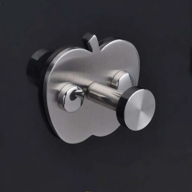 

2pcs/lot high quality Apple shape 304 stainless steel single hook clothes bag cap hooks bathroom kitchen bedroom wall hooks