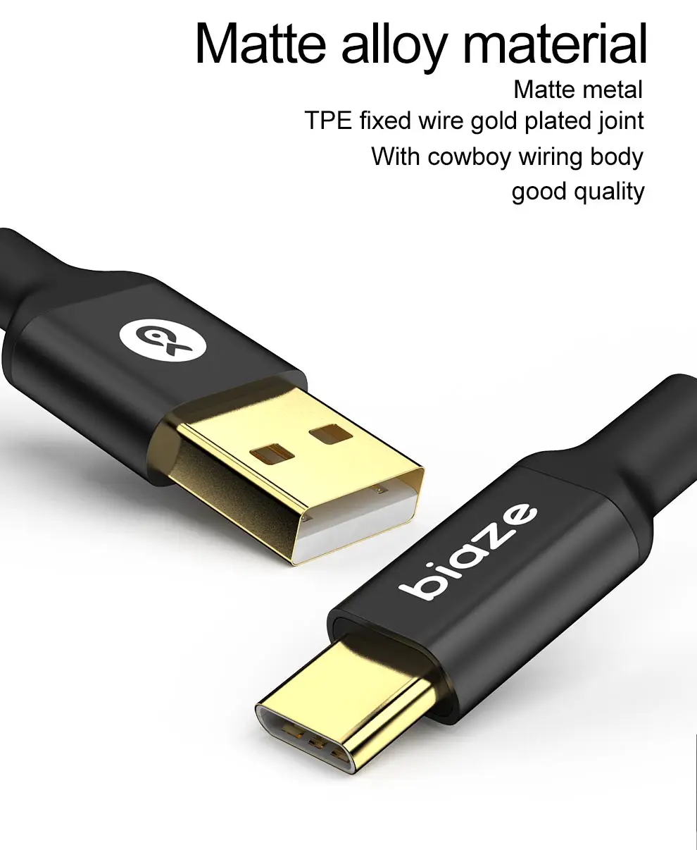 Biaze usb type C кабель для передачи данных Быстрая зарядка usb c кабель type-c USB кабель для зарядного устройства для huawei Xiaomi Mi 8 samsung S9 S8 plus Note 9 8