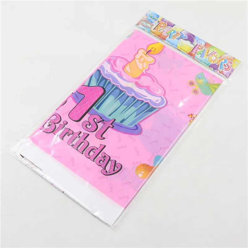 Cartoon Happy birthday table cloth theme supplies 1pcs Party Pink gift Tablecloth Child Kids 1st Birthday Decor | Дом и сад