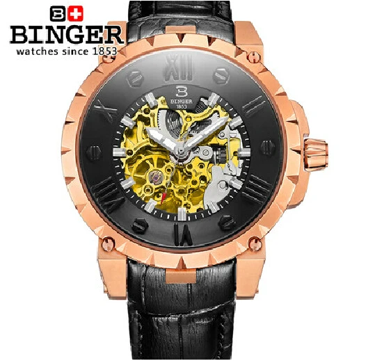 

Switzerland BINGE watches men luxury brand mechanical hand wind full stainless steel Wristwatches water resistant B-5032-17