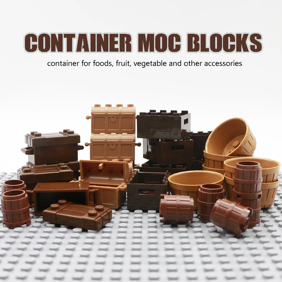 Кубики из блоков MOC бочонок контейнер для посуды сундук с сокровищами игрушки