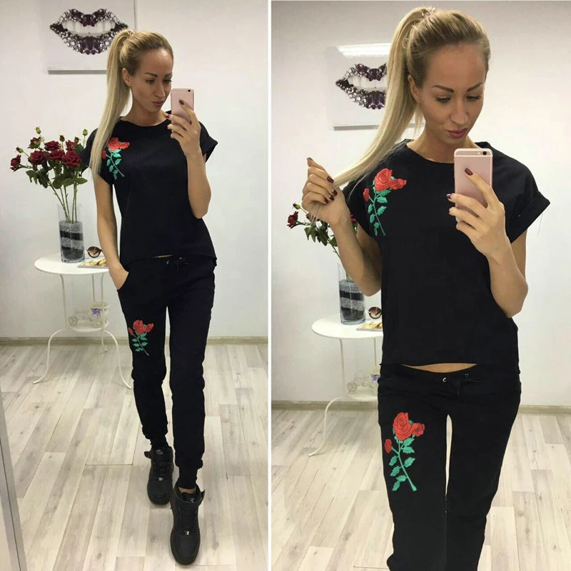 Новинка лета 2017 женские футболки в стиле Харадзюку с цветочной вышивкой роз