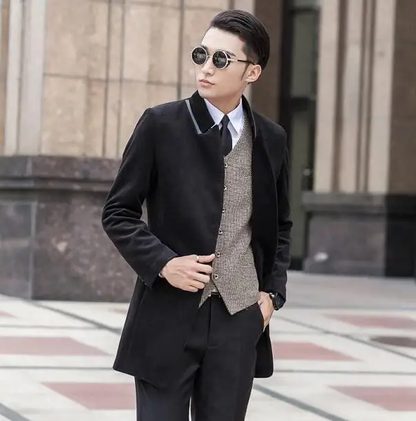 Черный серый зимнее корейское молодежное шерстяное пальто мужские тренчи