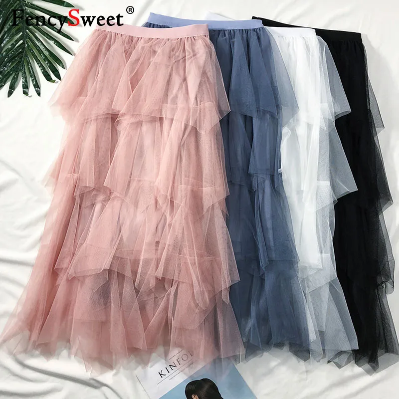 FencySweet/Весенние Новые Многослойные Длинные сетчатые юбки для торта юбка