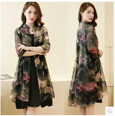 Женское шифоновое платье большого размера плюс Повседневный Кардиган с принтом