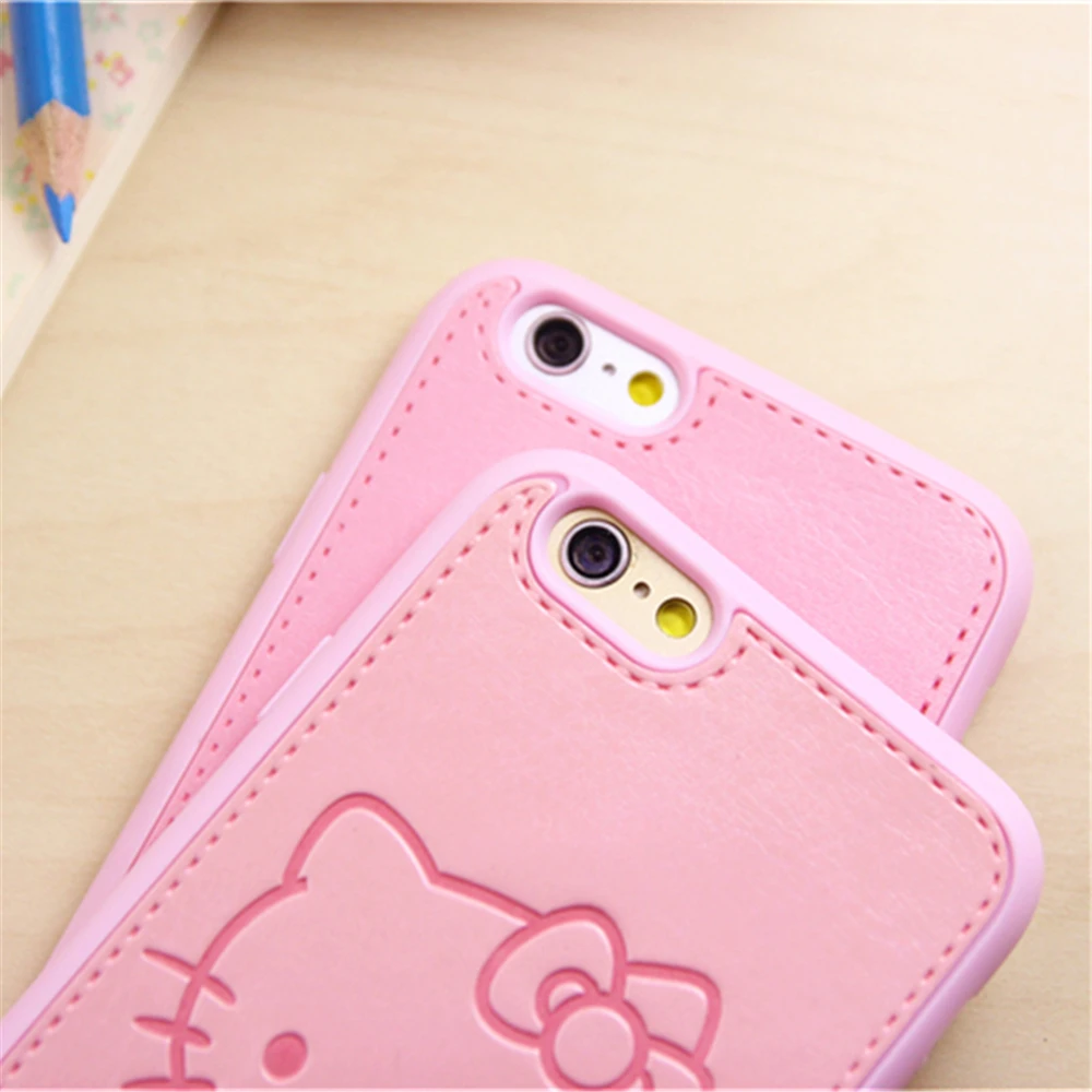 Милые девушки мультфильм из искусственной кожи Hello Kitty чехол для iPhone X 8 7 плюс 6S