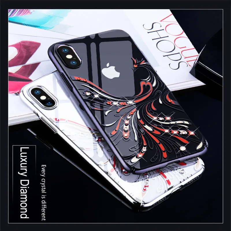 KINGXBAR Bling Diamond чехол для iPhone XS Max кристаллы Декор гальваническим Феникс узор PC