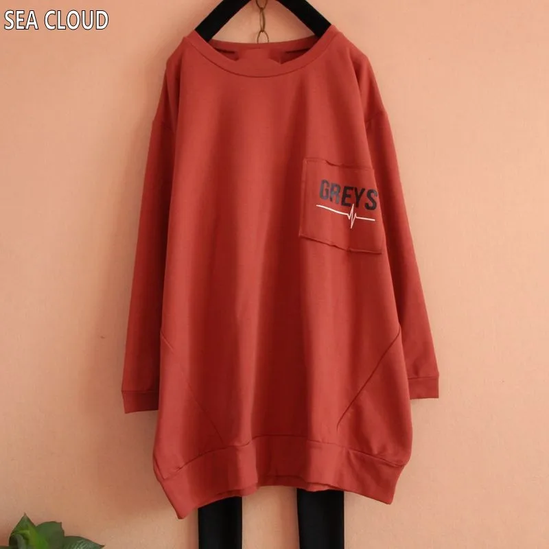

82 Spring plus size clothing long-sleeve T-shirt loose basic patchwork solid color shirt applique cotton t shirt