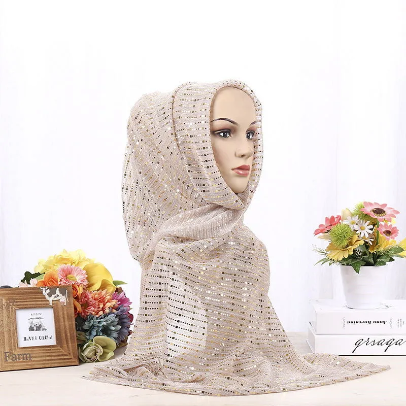 Модная однотонная блестка прозрачная металлическая нить hijabs женский шарф шаль