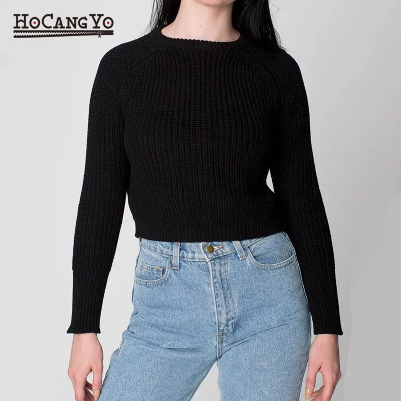 Женский Однотонный свитер джемпер с длинным рукавом и круглым вырезом вязаная