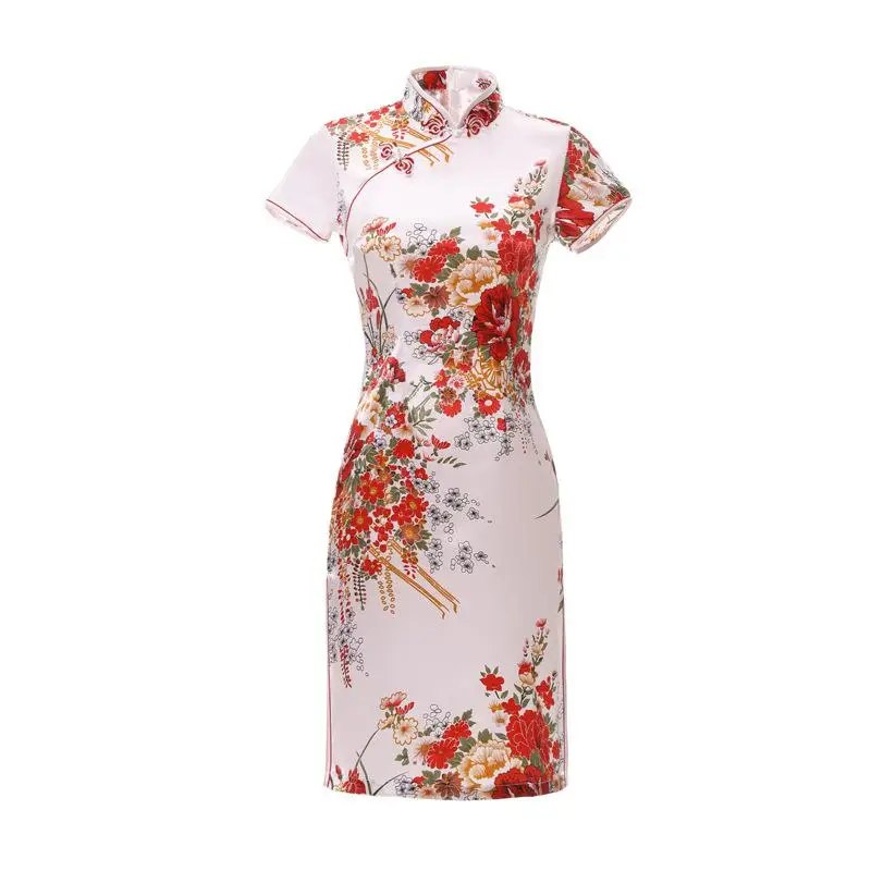 Шелковистая атласная азиатская Женская сцена шоу Qipao размера плюс S-6XL Павлин и цветок винтажное китайское вечернее платье с коротким рукавом Cheongsam - Цвет: Style 13