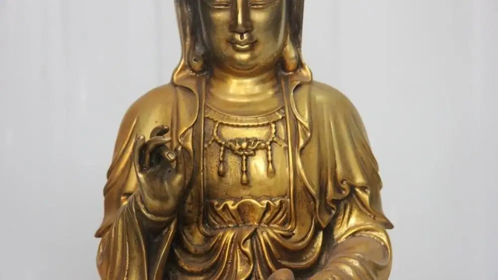 15&quot Tibet Buddhism Bronze copper Kwan-Yn GuanYin Bodhisattva Sit on Lotus Statue | Дом и сад