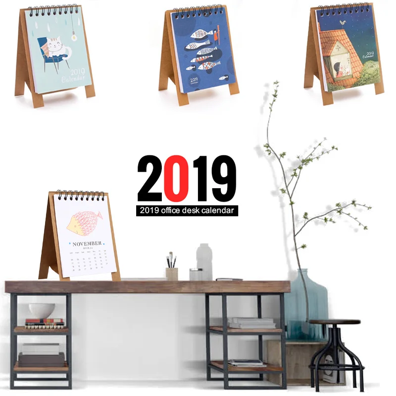 Ручной рисунок 2019 свежий мультфильм Мини Фламинго настольная бумага календарь