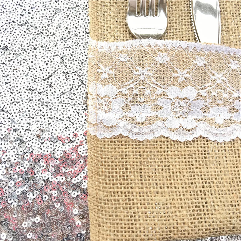 10 шт. винтажный держатель вилки и ножа карманный джутовый Мешковина кружевной