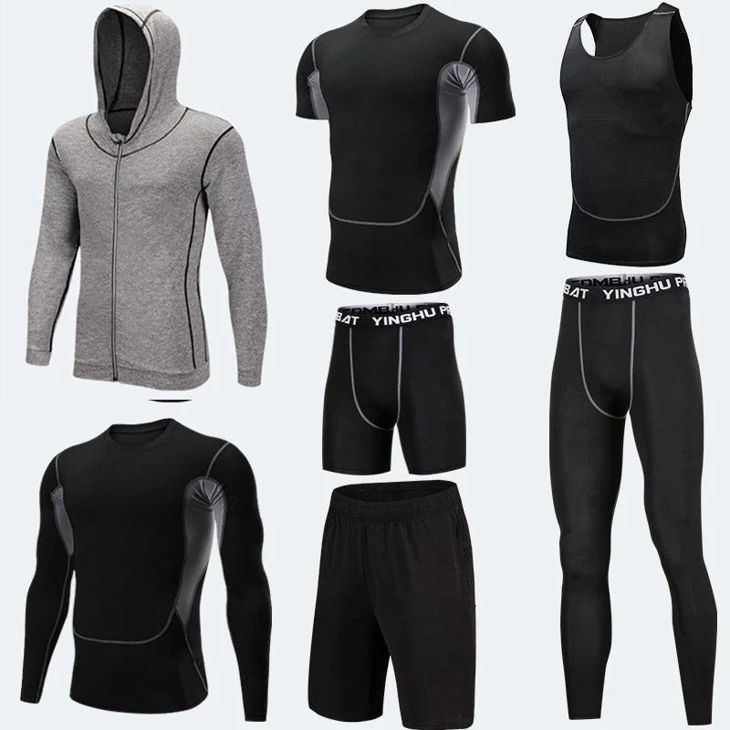 Компрессионный Набор из 7 предметов мужские спортивные костюмы набор для бега