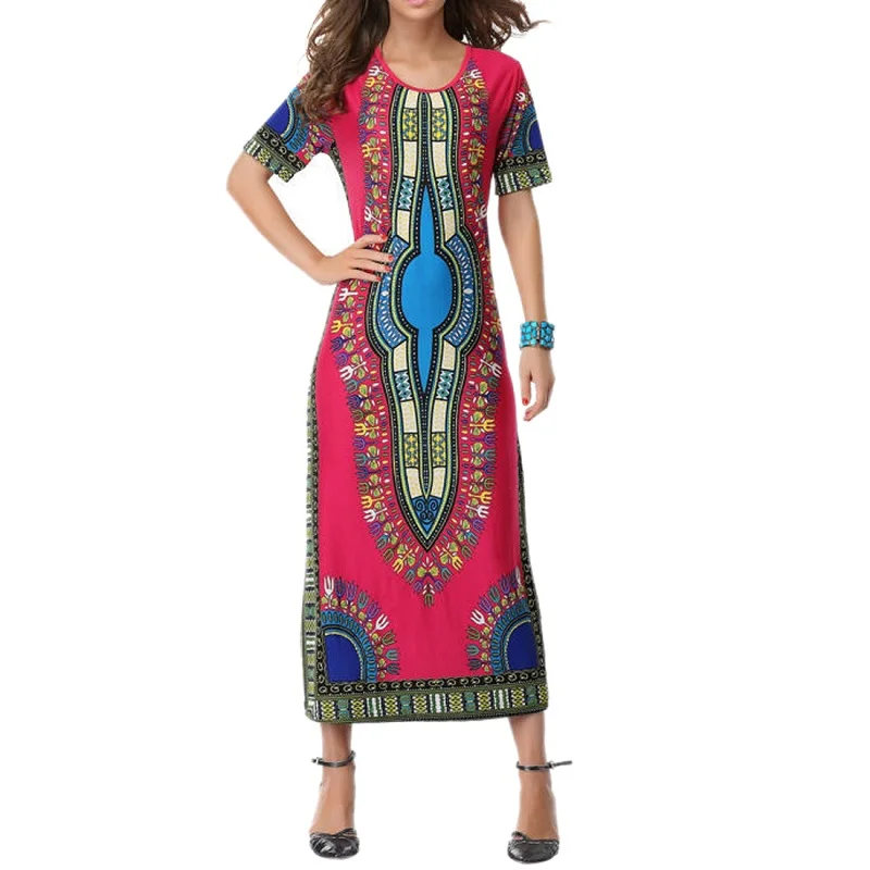 Макси платье Лето Винтаж бохо Новинка 2017 года модные пикантные короткий рукав