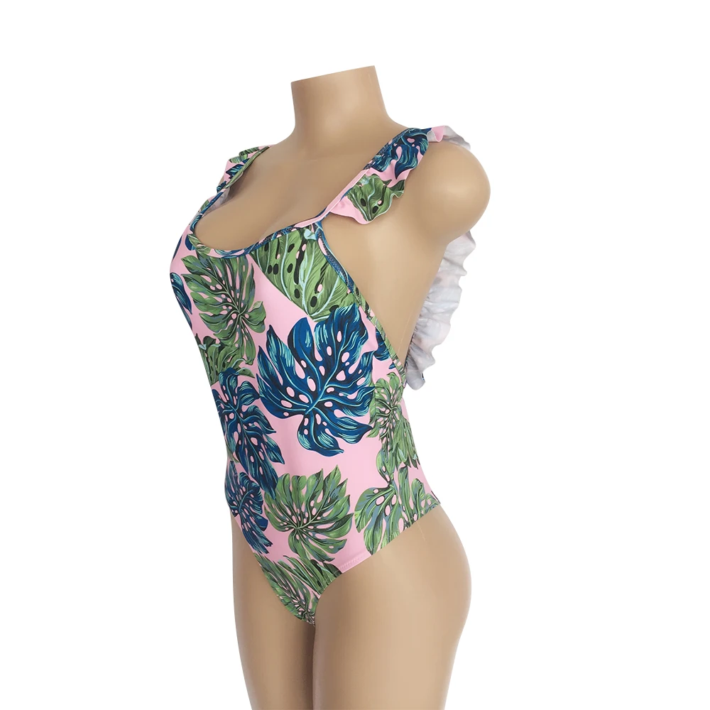 2018 г. пикантные Одна деталь купальник женский Для женщин с принтом листьев