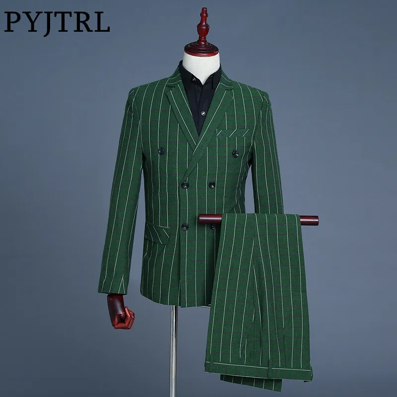 Pyjtrl бренд 2018 3 предмета в зеленую клетку двубортный Нарядные Костюмы для свадьбы