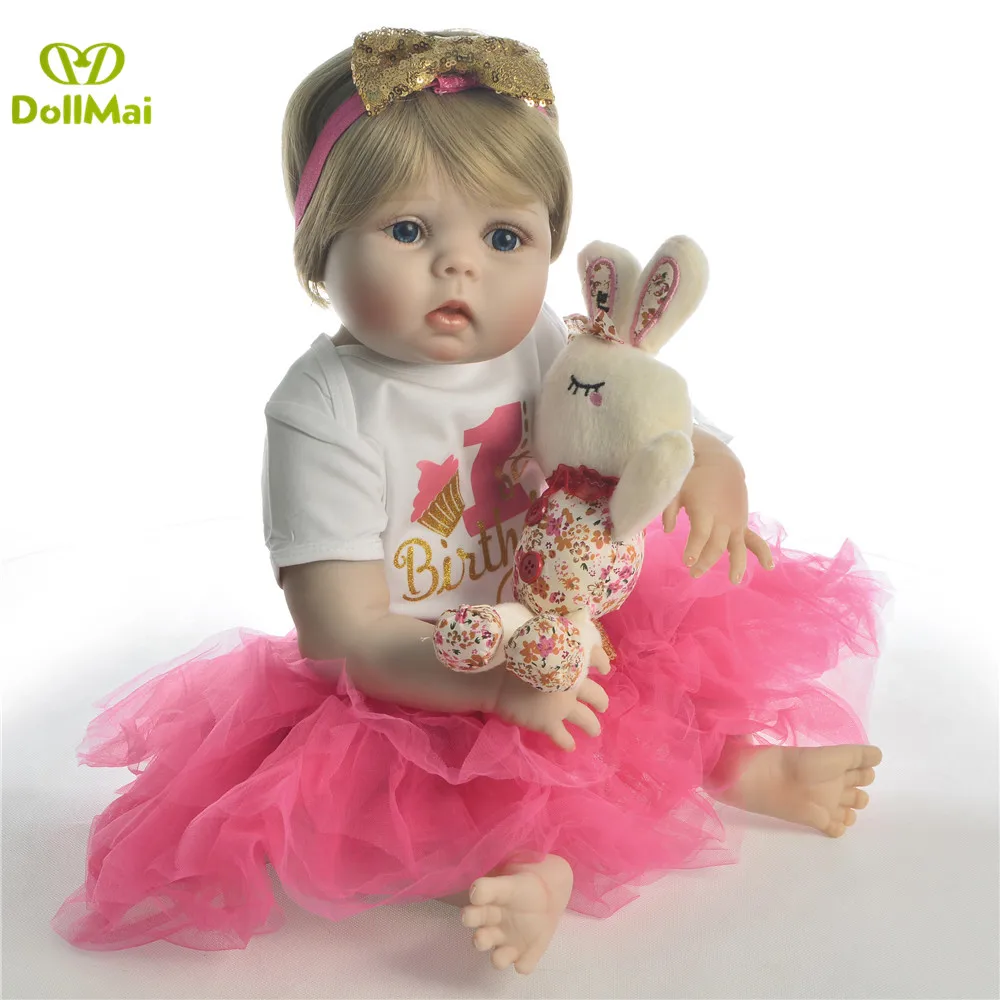 

Куклы для новорожденных девочек 57 см, блонд, парик bebes Reborn corpo de silicone inteiro realista, подарок для детей, кукла принцессы