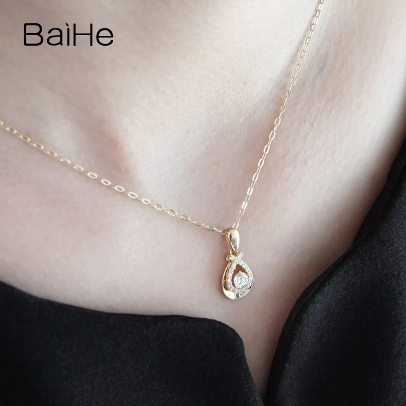 BAIHE Твердые 18K желтое золото 0.42ct круглые H/SI натуральные бриллианты женский