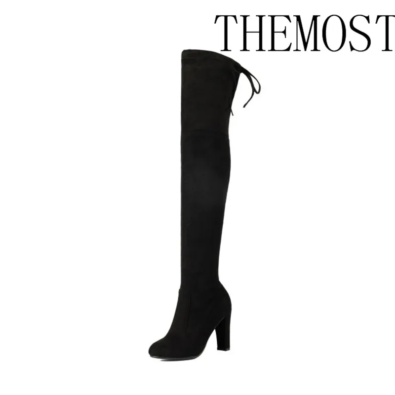 Женские ботфорты из искусственной замши на высоком каблуке|thigh high boots stretch|suede
