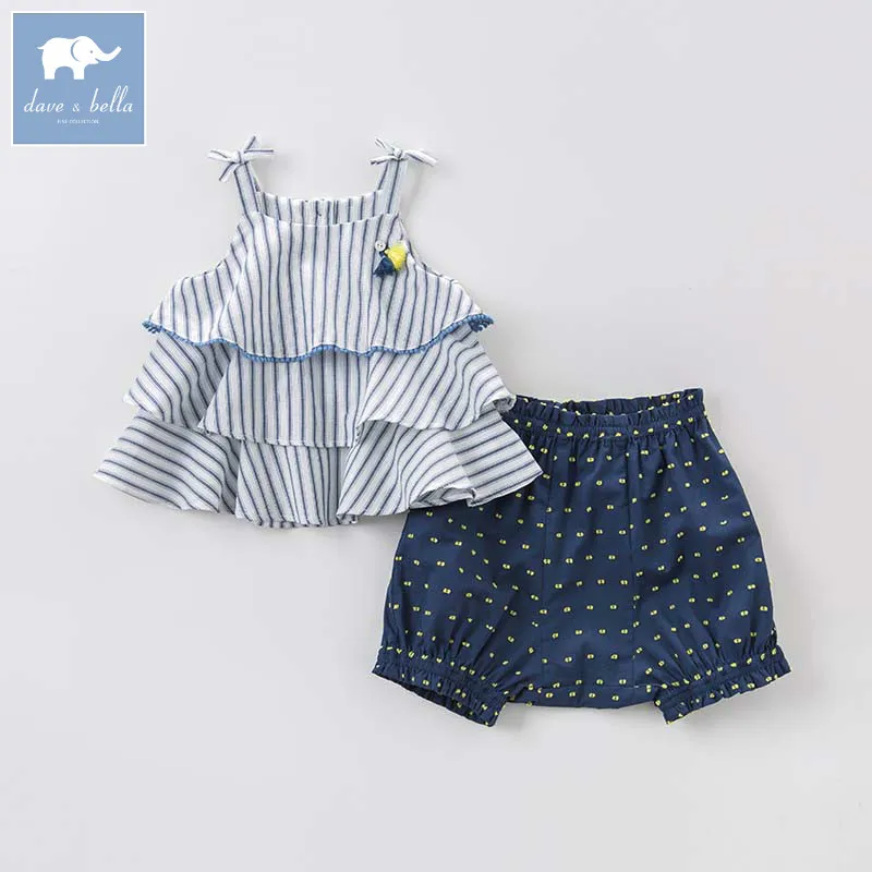 Dave bella summer baby girls clothing sets children fashion striped suits kids high quality clothes DBZ7601 | Детская одежда и