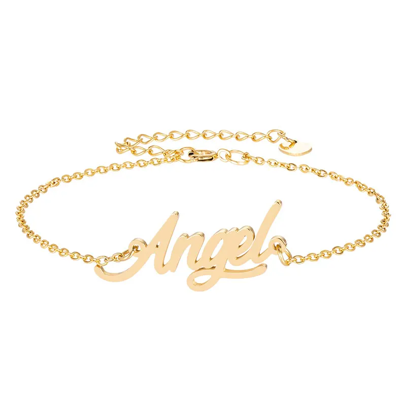 

Handwriting Name Angel Bracelet & Anklet Chain for Women Girl's Gold color Pulseira Masculina Message Words Christmas Gift