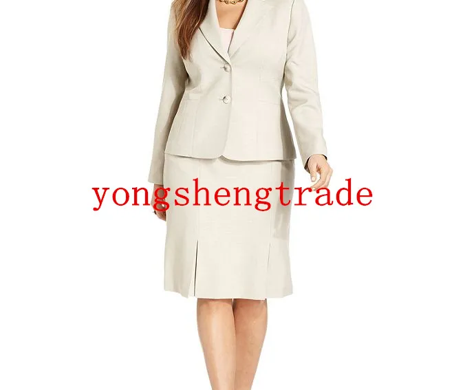 Custom Made Woman Suit Begie Women Plus Size Two-Button Blazer &amp Pleated-Hem Pencil Skirt Notch collar HS7952 | Женская одежда